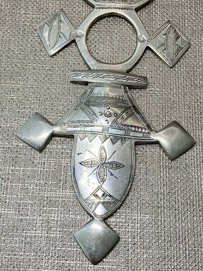 Large Antique Tuareg Silver Agadez Cross Pendant Saharan Berber Tribal Amulet